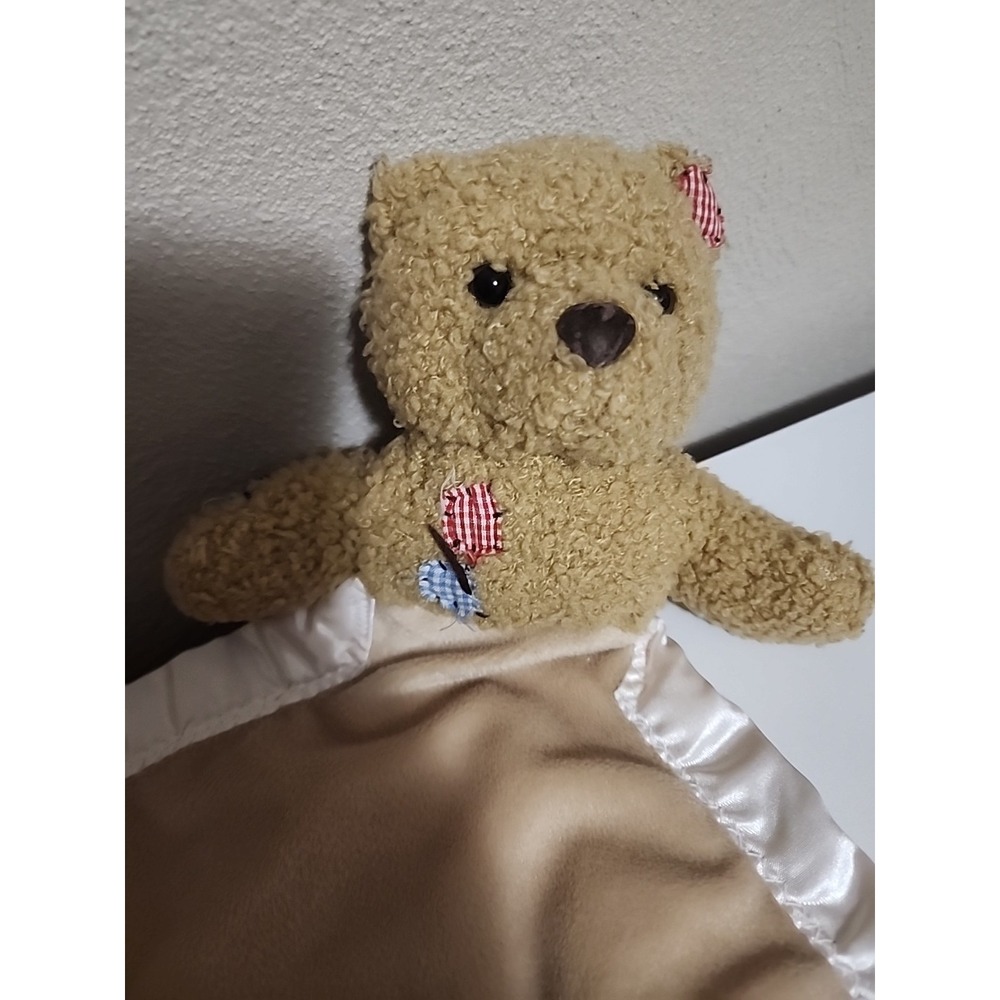 My Banky Baby Lovie Lovey Blanket 23" Billy Button Bear Satin‎ Trim Oversized